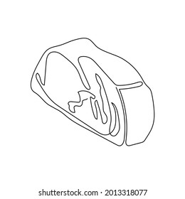 Meat product continuous line drawing. One line art of veal, pork, beef, raw meat.