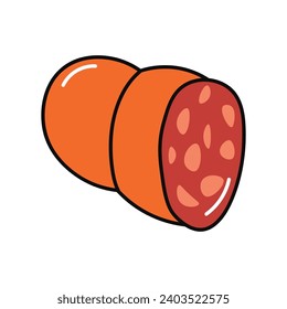 Meat product of food colorful set. This enchanting illustration with artful details enhance the visual appeal of a perfectly glazed sausage. Vector illustration.