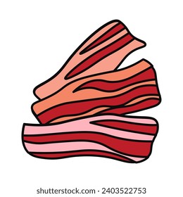 Meat product of food colorful set. In this carefully crafted artwork, the intricate design complements the deliciousness of slices of bacon. Vector illustration.