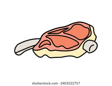 Meat product of food colorful set. This stunning meat-themed illustration showcases succulent meat rib in an intricately designed display against a pristine white backdrop. Vector illustration.