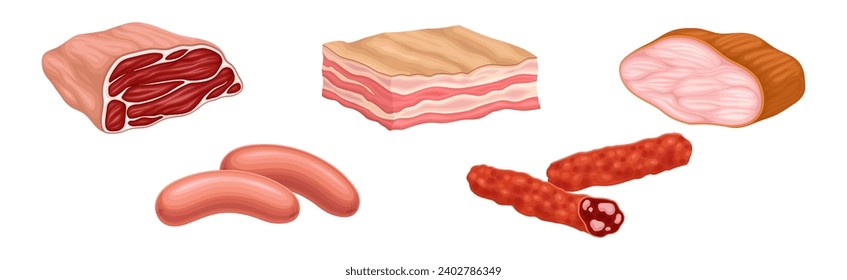 Meat Product and Fresh Goods from Butchery Vector Set