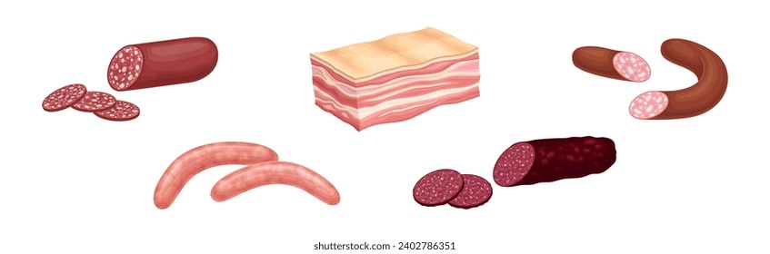 Meat Product and Fresh Goods from Butchery Vector Set