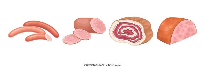 Meat Product and Fresh Goods from Butchery Vector Set