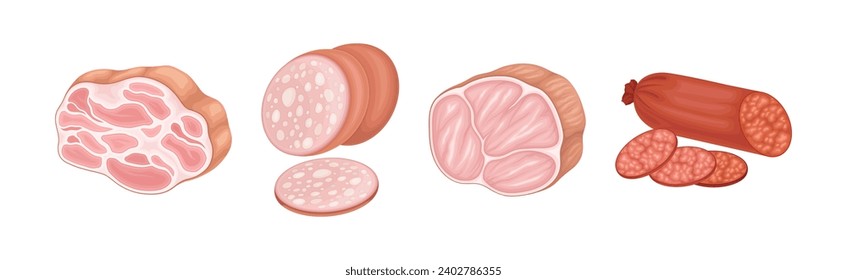 Meat Product and Fresh Goods from Butchery Vector Set