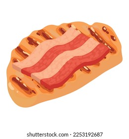 Meat product icon isometric vector. Piece of fresh bacon on fried chicken fillet. Protein product, junk food