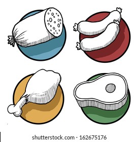 meat product icons, vector illustration