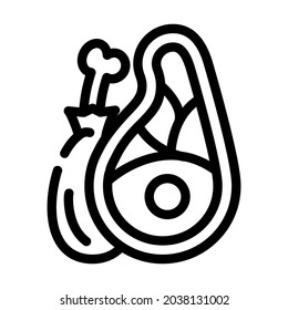 Symbol der Fleischproduktlinie, Vektorgrafik. Fleischerzeugniszeichen. isoliertes Kontursymbol