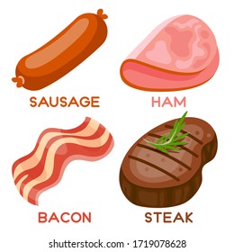 Meat product vector with ham, sausage, bacon and steak