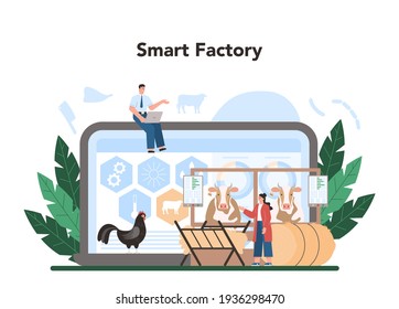 Meat production industry online service or platform. Butcher or meatman