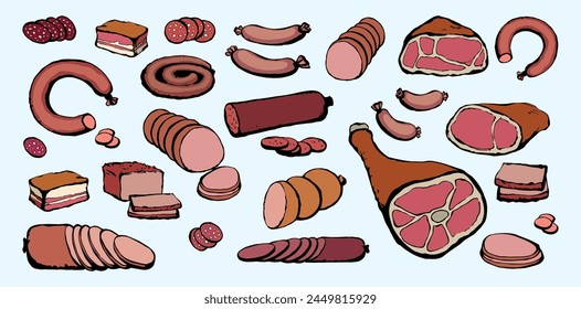 Meat production. Vector drawing food