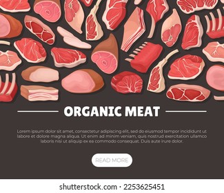 Meat Products Banner Design with Beef Steak, Ham and Lard Vector Template