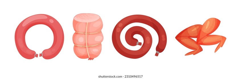 Meat Products with Chicken Wings and Sausage Vector Set