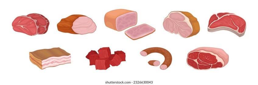 Meat Products as Foodstuff from Butchery Vector Set