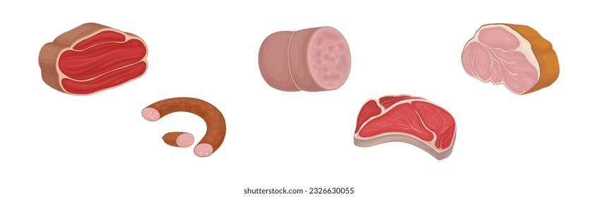 Meat Products as Foodstuff from Butchery Vector Set