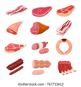 Meat Products And Raw Meat. Set