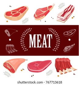 Meat products and raw meat. Set, poster