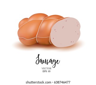 Meat products, sausage, ham. Vector realistic on isolated white background. Food, snack, meat.