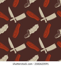 Meat products seamless repeat pattern background. Vector illustration	