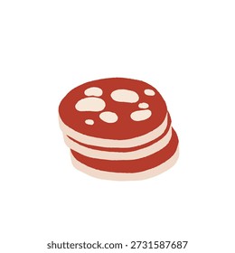 Meat products. Vector icon set of steak, salami, pork, chicken, chorizo, ham, bbq frankfurters sausages, pepperoni. Meat market, butchery menu, shop products, grill bar. Barbecue delicatessen