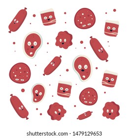 Meat products vector illustration with clean cartoon outline styke