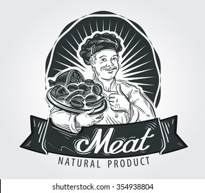 Meat products vector logo design template. Cooking, food or sausage, salami, beef, pork icon