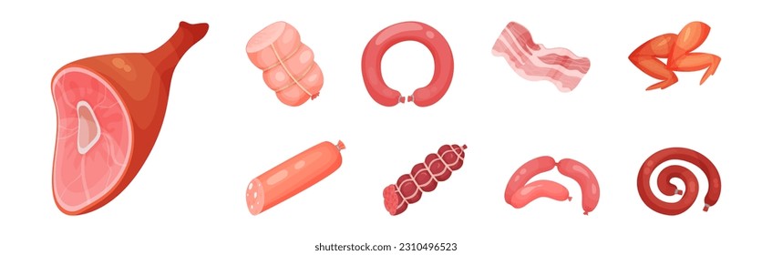 Meat Products with Wether Gammon and Sausage Vector Set