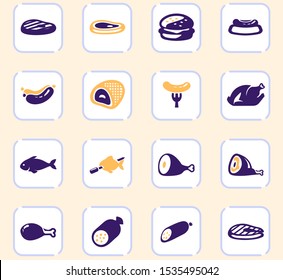 Meat and protein color vector icons for user interface design