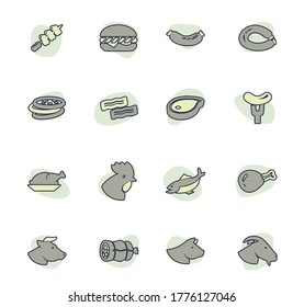 Meat and protein color vector icons for user interface design