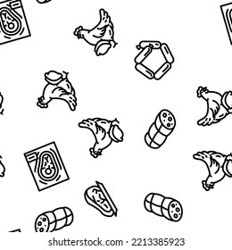 Meat Raw Food Domestic Animal vector seamless pattern thin line illustration