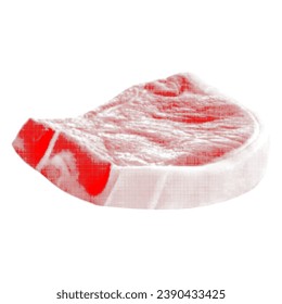 Meat raw steak close-up, from red circle dots of different sizes on white background