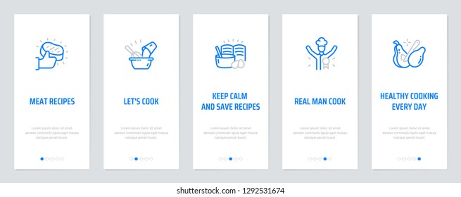 Meat recipes, Let's cook, Keep calm and save recipes, Real Man Cook, Healthy cooking every day Vertical Cards with strong metaphors. Template for website design.