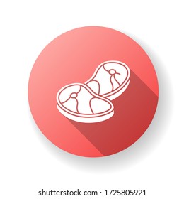 Meat red flat design long shadow glyph icon. Raw steak. Uncooked pork. Fresh ingredient for cooking. Chicken fillet. Animal food. Dietary item. Butchery, groceries. Silhouette RGB color illustration