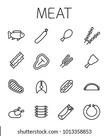 Meat related vector icon set. Well-crafted sign in thin line style with editable stroke. Vector symbols isolated on a white background. Simple pictograms.