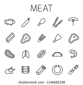 Meat related vector icon set. Well-crafted sign in thin line style with editable stroke. Vector symbols isolated on a white background. Simple pictograms.
