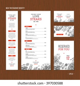 Meat restaurant identity. Meat business card. Vector illustration