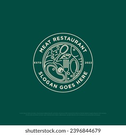 meat restaurant logo badge design, outline food and beverages vector illustration, best for street food, fast food, unique restaurant logo brand template