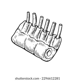 Meat ribs barbecue hand-drawn black color sketch style vector art illustration.