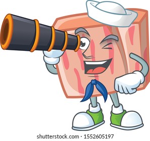 Meat with sailor holding binocular character on white background