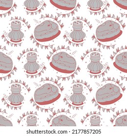 Meat and Salt shaker. Seamless pattern on a white background. Vector 
