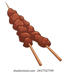 Meat Satay Eastern Food Vector Cartoon Illustration