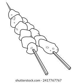 Meat Satay Eastern Food Vector Cartoon Illustration BW