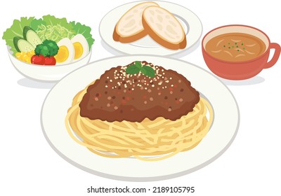 meat sauce spaghetti (pasta)
lunch set