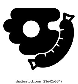 Meat sausage, fried eggs solid icon, englishbreakfast concept, sausage, eggs vector sign on white background, sausage, eggs glyph style for mobile concept and web design. Vector graphics