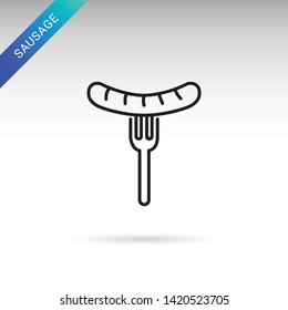 Meat sausage on a fork thin line isolated flat vector icon - Vector