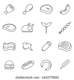 Meat and sausage related line icon set. Modern outline style icons collection. Perfect vector graphics