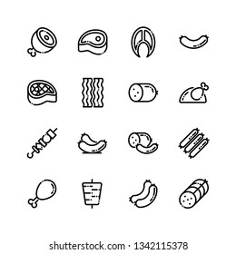 Meat and sausage related line icons