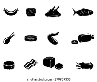 Meat and sea food vector icons