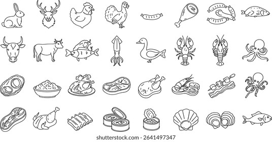 Meat and Seafood Editable Icons set