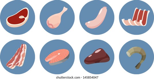 Meat and seafood icon set