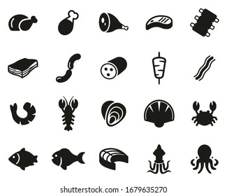 Meat & Seafood Icons Black & White Set Big